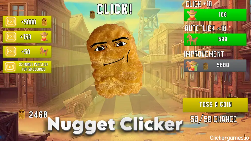 Defendiendo el reino nuggetero de las patatas fritas enemigas en Nugget Clicker