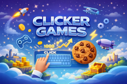 Clicker games homepage showing free online idle and incremental games playable in the browser
